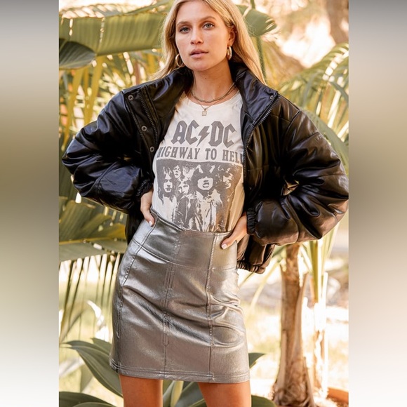 Free People Holding Onto A Dream Metallic Silver Coated Mini Skirt - Picture 11 of 13